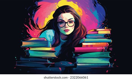 Knowledge Oasis: University Student Surrounded by Books