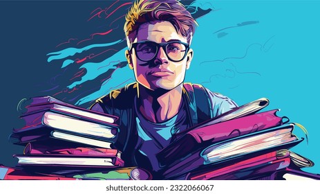 Knowledge Oasis: University Student Surrounded by Books