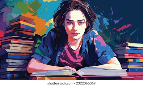 Knowledge Oasis: University Student Surrounded by Books