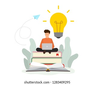 Knowledge online concept. Online training courses, online book, distance education. Vector illustration. Flat design. EPS 10.