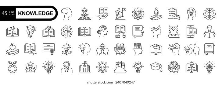 Knowledge outline editable stroke line icon set. Vector illustration.