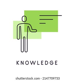 Wissen. Person in der Nähe des Board mit Informationen. Moderne, einfache Linie-Kunstsymbol. Vektordatei.