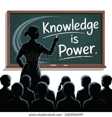 Knowledge Is Power Illustration with Silhouetted Teacher and Classroom Audience