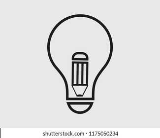 Knowledge is power line icon. Pen symbol on light bulb