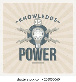 Knowledge is power - quote typographical vector vintage design