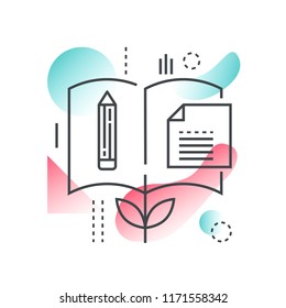 Knowledge, science, school online education and university vector concept in trendy line with gradient flat color.