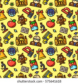 Knowledge seamless pattern with objects in line style, education vector illustration