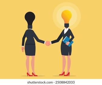 Knowledge sharing or experience to inspire the team. Smart business people share light bulb ideas.