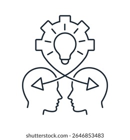 Compartilhamento de conhecimento.Trabalho em equipe ou pessoas pensando na mesma ideia concept.Vetor ícone de ilustração isolado no fundo branco.
