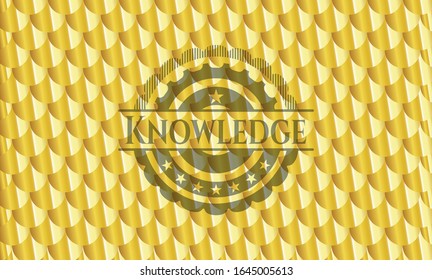 Knowledge shiny golden emblem. Scales pattern. Vector Illustration. Detailed.