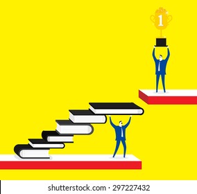 Knowledge is a shortcut for success, businessmen, books, trophy
