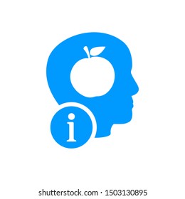 Knowledge sign. Brain and apple icon with information sign, about, faq, help, hint symbol
