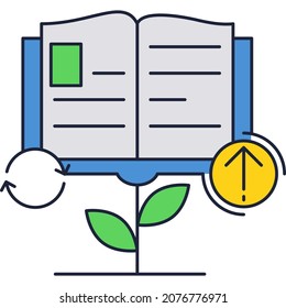 Knowledge and skill growth icon. Professional education online vector. Personal self training. Book and growing plant design