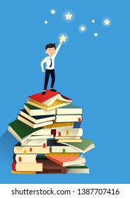 
Knowledge to success The idea is that men stand on the books to grab stars,Set up books