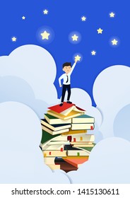 
Knowledge to success The idea is that men stand on the books to grab stars.