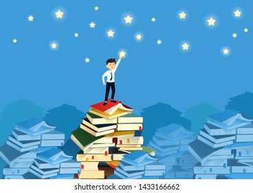 
Knowledge to success The idea is that men stand on the books to grab stars.