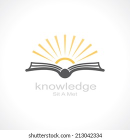 knowledge symbol. open book and sun. template logo design. vector eps8