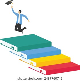 Knowledge from textbooks leads to success, Vector illustration design concept in flat style

