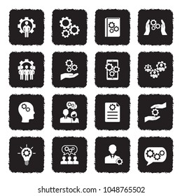 Knowledge And Thinking Icons. Grunge Black Flat Design. Vector Illustration.
