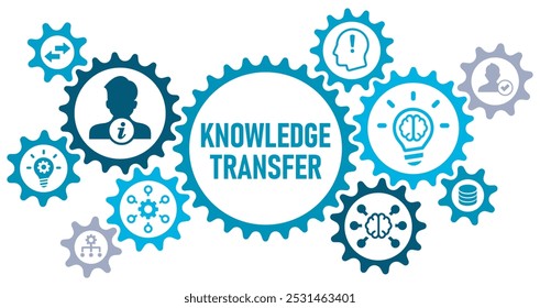 Knowledge transfer concept banner web website icons vector illustration with an icons of connection, create, information, know how, skill, organize, data, distribute, sharing, on white background icon