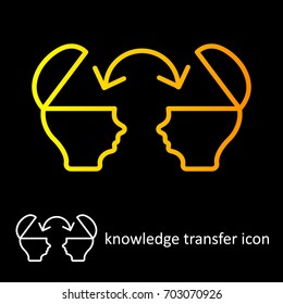 Knowledge Transfer Icon Isolated On Dark Background. Thin Line Icon Of Brain Opened With Arrow. EPS10 Vector Illustration For Design Element, Web, Icon, Sign, Symbol, Banner, App, Template. 