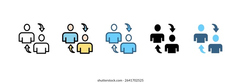 KNOWLEDGE TRANSFER  icon set with various styles and colors of connection, create, information, know-how, skill, organize, data, distribute and sharing