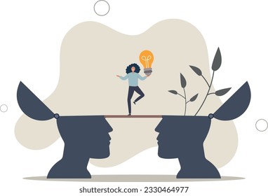 Knowledge transfer or idea sharing between employee or teamwork, skill training or work transition concept.flat vector illustration.