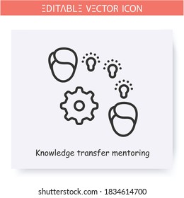 Knowledge transfer mentoring line icon. Experience, ideas and sharing. Ideas exchange. Brainstorm. Guidance consulting in business, finance or management. Isolated vector illustration.Editable stroke 
