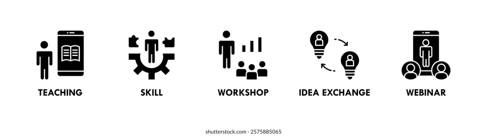 Knowledge Transfer web icon illustration concept with icon of teaching, skill, workshop, idea exchange, and webinar