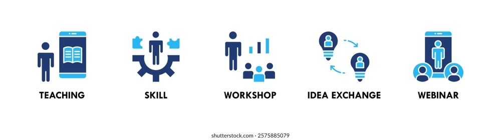 Knowledge Transfer web icon illustration concept with icon of teaching, skill, workshop, idea exchange, and webinar