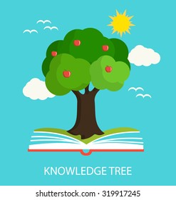 Knowledge tree growing out of book, vector illustration