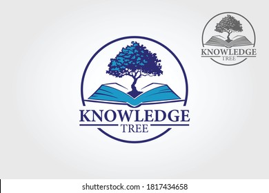 Knowledge Tree Vector Logo Illustration. This Logo Template Is Ideal For Blog, Book, Community, Ebook, Learning, Library, Media, School, Study, Tutorial, Eco, Nature, Growth Or Any Other Business.