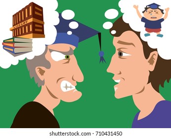 Knowledge or understanding. Conflict of choices. Education system concept illustration vector.
