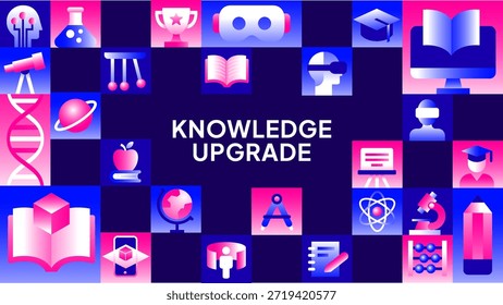 Diseño de fondo de patrón de icono de Educación con estilo de color azul y rosa