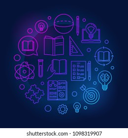 Knowledge vector colored round concept education illustration in thin line style on dark background