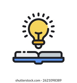 Knowledge Vector for Education and Learning Symbol – Lightbulb and book icon, brain growth concept, student success. Filled Line Icon