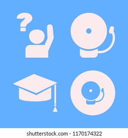 knowledge vector icons set. with graduation hat, ask pupil and school bell in set