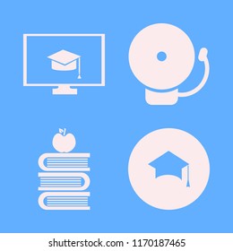 knowledge vector icons set. with graduation hat, books and apple, online education and school bell in set