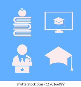 knowledge vector icons set. with online education, books and apple, public speaker and graduation hat in set