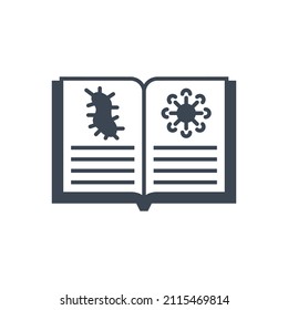 Knowledge of virology related vector glyph icon. Open book with virus information. Knowledge sign. Isolated on white background. Editable vector illustration