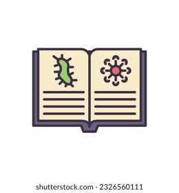 Knowledge of virology related vector icon. Open book with virus information. Knowledge sign. Isolated on white background. Editable vector illustration