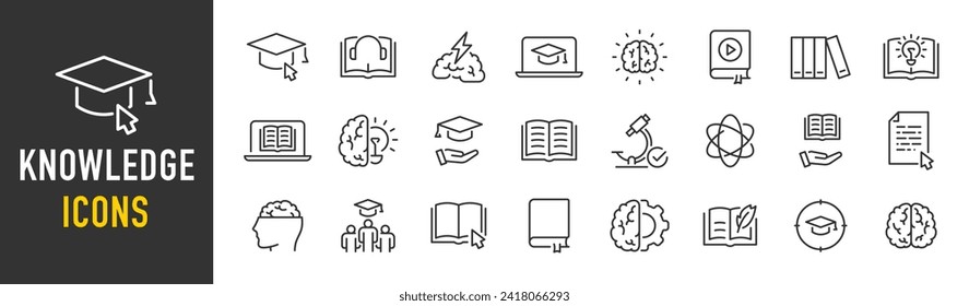 Knowledge web icons in line style.Intelligence, knowledge, smart, learning, education, study. Vector illustration.