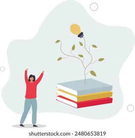 Knowledge, wisdom to create new idea, creativity or innovation from reading books.flat illustration.