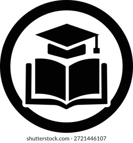Ícone de conhecimento e sabedoria mostrando um chapéu e um livro de graduação.