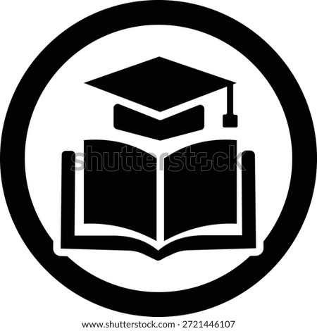 Knowledge and wisdom icon showing a graduation hat and textbook.