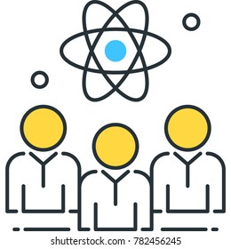 Knowledge worker line icon. Group of doctors, scientists, researchers, analysts, engineers, academics, architects, design thinkers, professionals, white collar workers linear vector illustration.