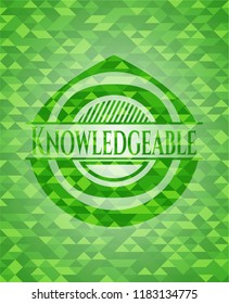Knowledgeable green emblem with triangle mosaic background