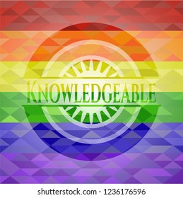 Knowledgeable on mosaic background with the colors of the LGBT flag