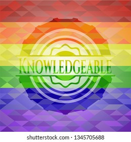 Knowledgeable on mosaic background with the colors of the LGBT flag