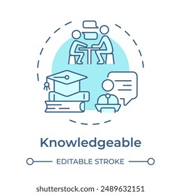 Knowledgeable soft blue concept icon. Mentor qualities. Having deep expertise and knowledge. Guidance and teaching. Round shape line illustration. Abstract idea. Graphic design. Easy to use